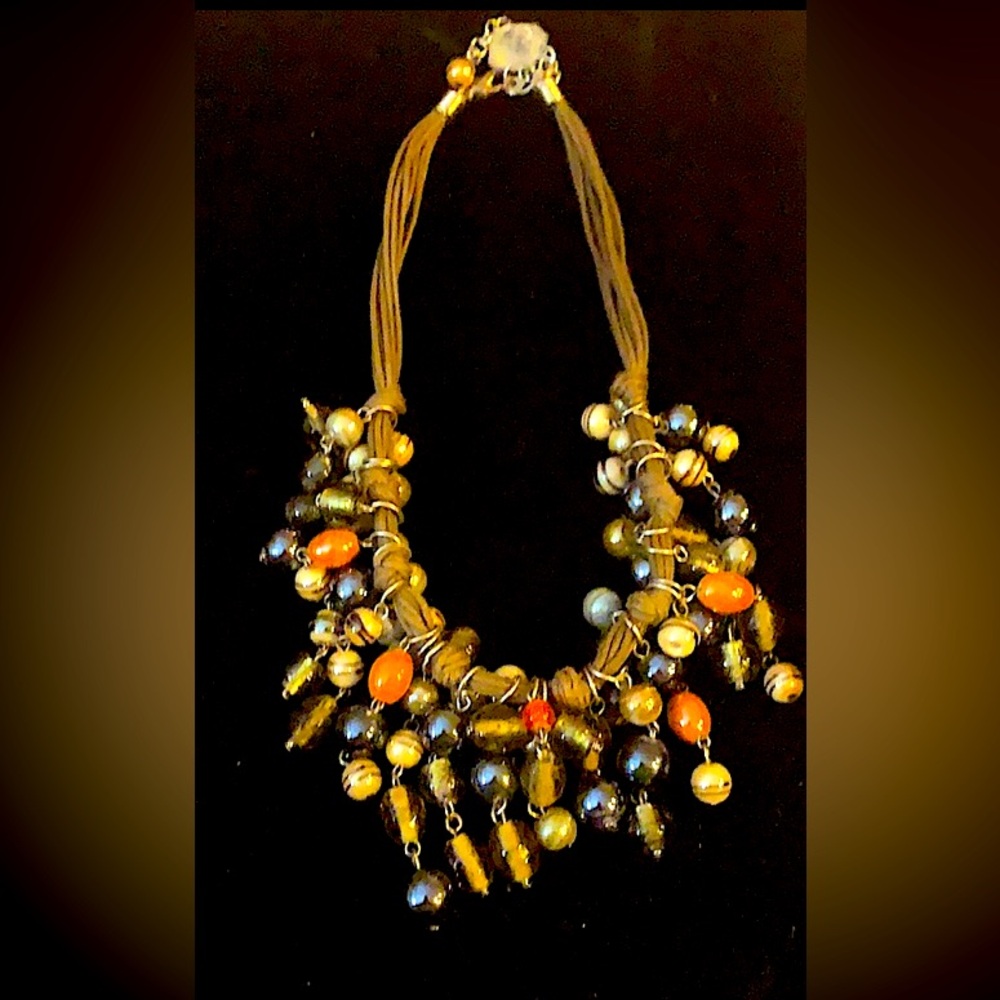 Beaded Statement Tribal Necklace Extender Lobster Clasp NEW Boho Iridescent